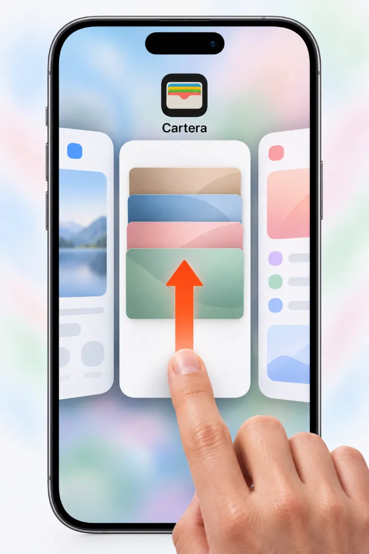 Selector de apps del iPhone: desliza Cartera hacia arriba para cerrarla