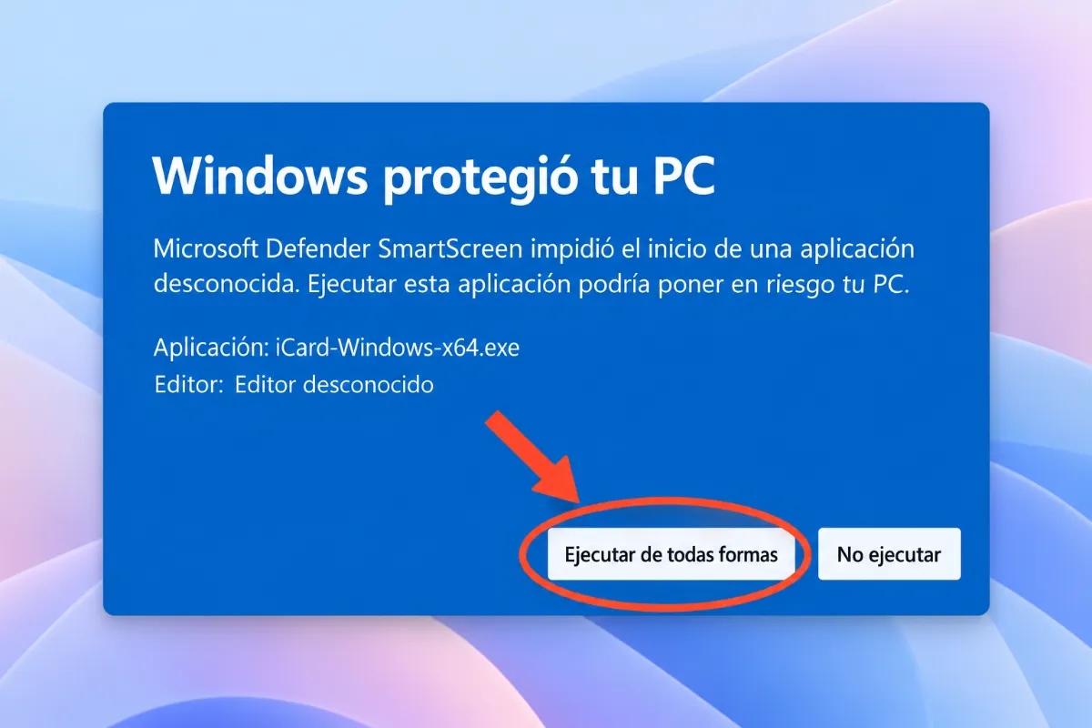 Aviso azul desplegado: toca «Ejecutar de todas formas»