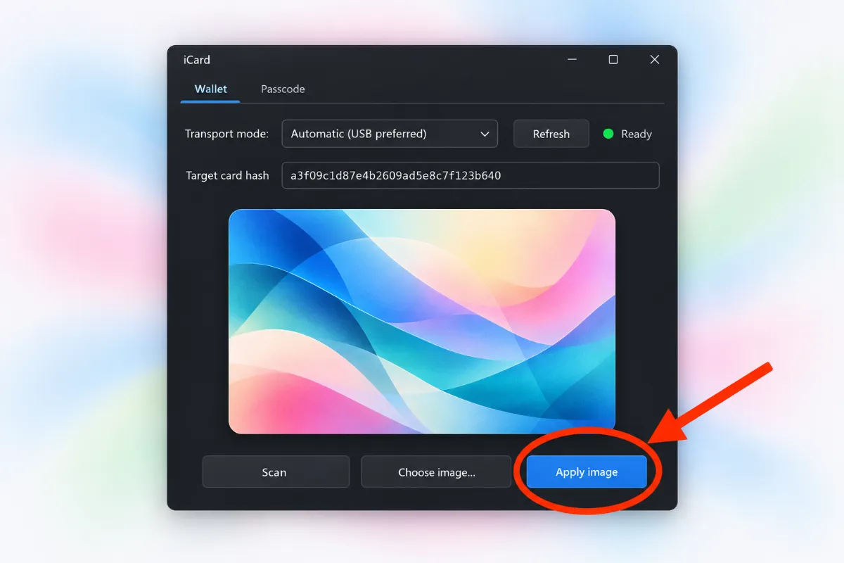iCard for Windows: click “Apply image”