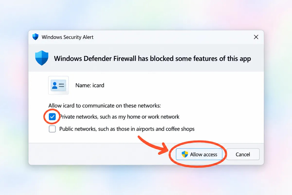 Windows Security Alert: click “Allow access”